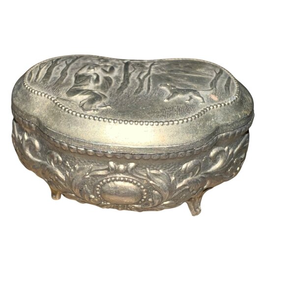 Antique Silver-Plated Trinket Box With Romantic Scene &‎ Red Velvet Interior - Picture 4 of 8